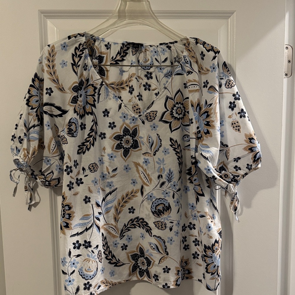 Ann Taylor Blue and Black Floral Blouse